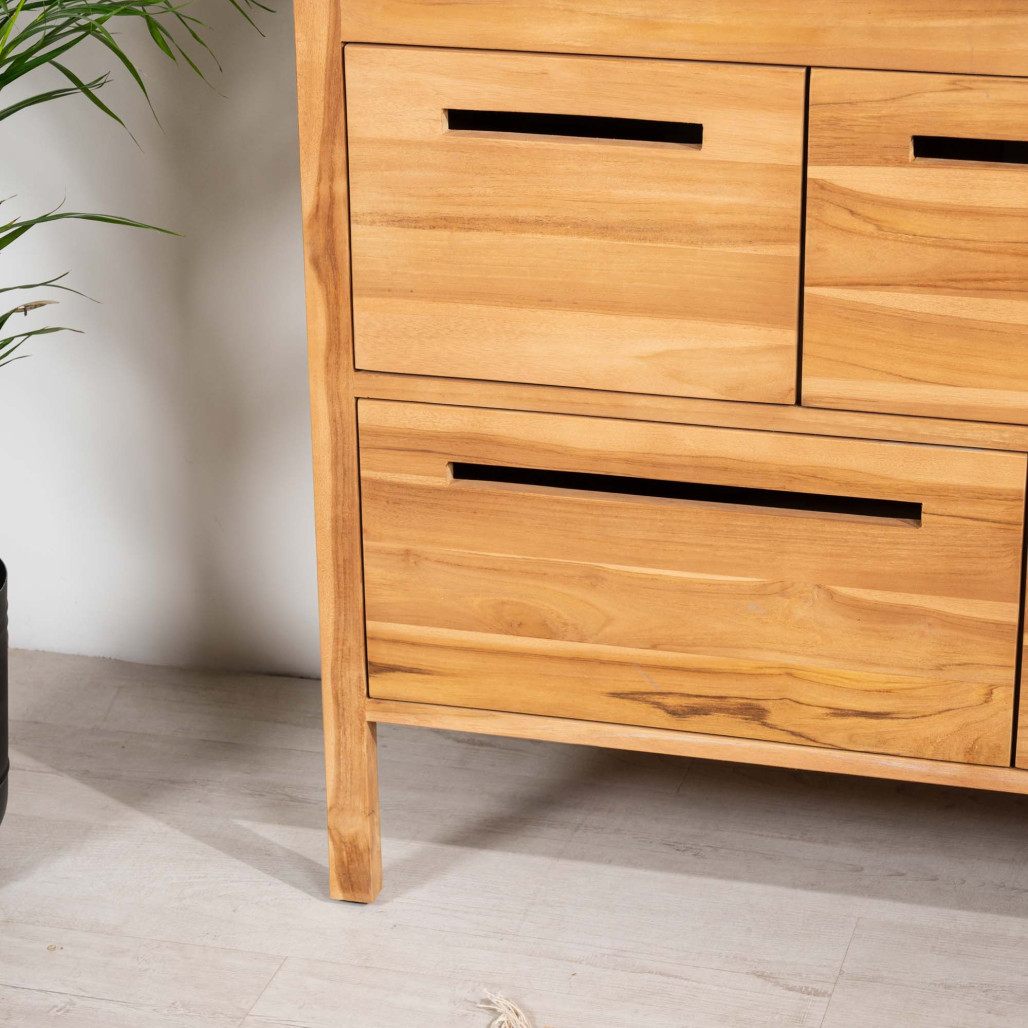 Mueble de baño en teca y terrazo negro Sira 120cm - Wanda collection Mueble de baño en teca y terrazo negro Sira 120cm - Wanda collection