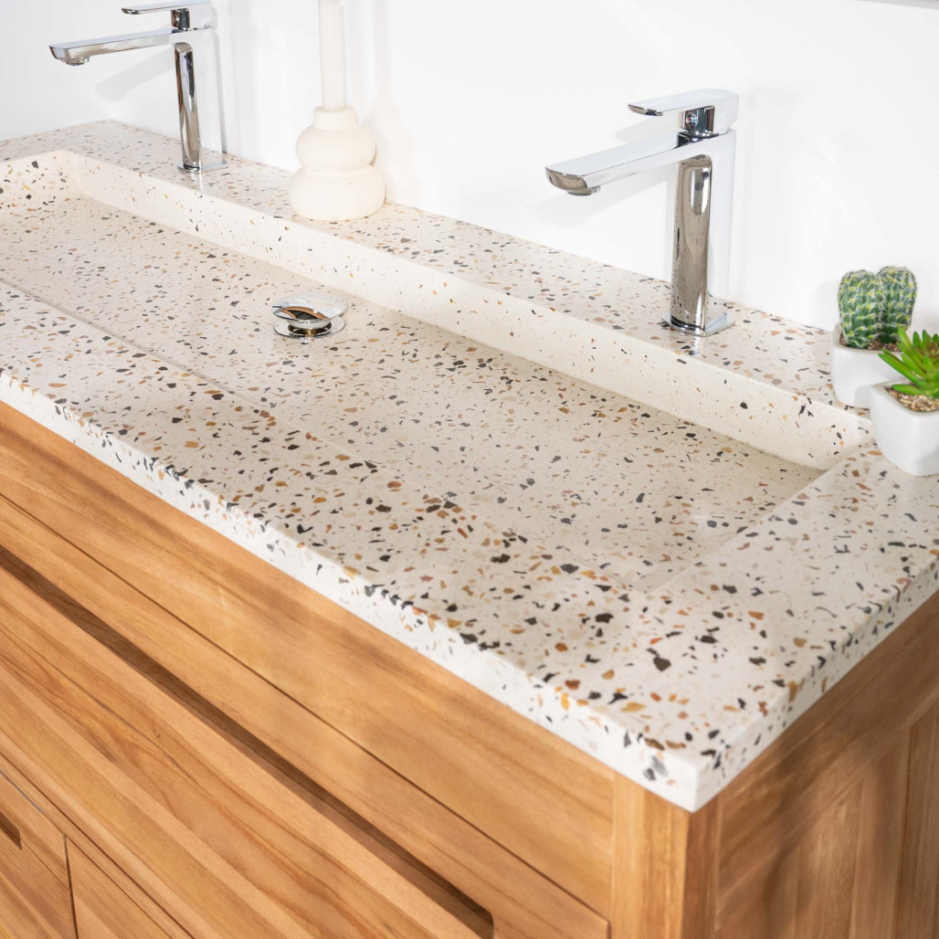 Mueble de baño en teca y terrazo crema Sira 120cm - Wanda collection