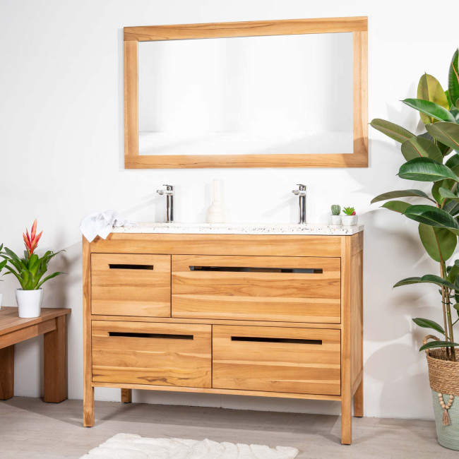 Mueble de baño en teca y terrazo crema Sira 120cm