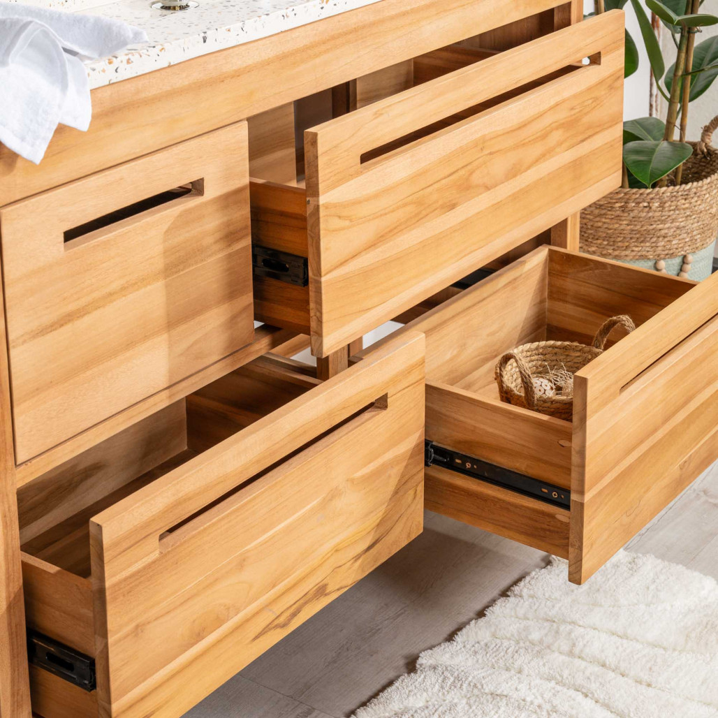 Mueble de baño en teca y terrazo crema Sira 120cm - Wanda collection