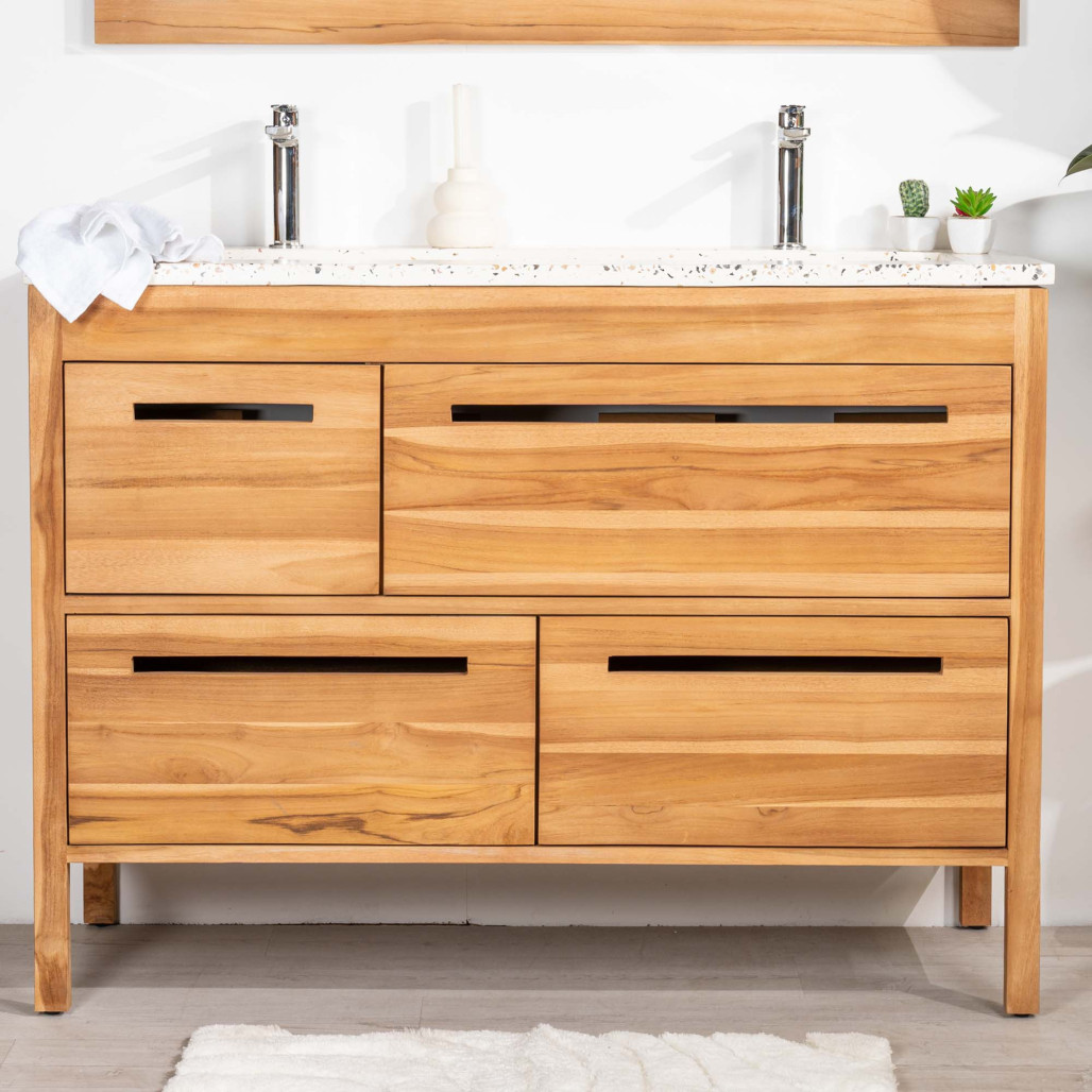 Mueble de baño en teca y terrazo crema Sira 120cm - Wanda collection