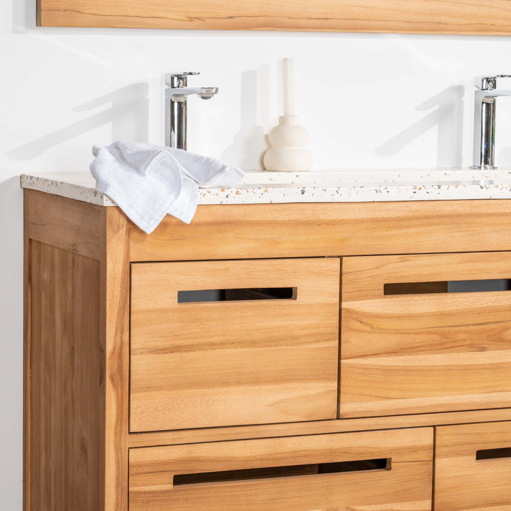 Mueble de baño en teca y terrazo crema Sira 120cm - Wanda collection