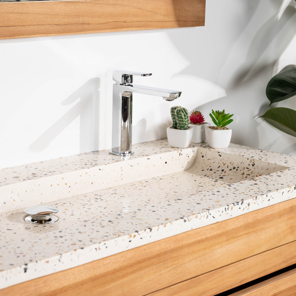 Mueble de baño en teca y terrazo crema Sira 120cm - Wanda collection