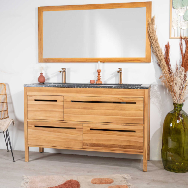 Mueble de baño en teca y terrazo negro Sira 140cm