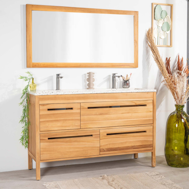 Mueble de baño en teca y terrazo crema Sira 140cm - Wanda collection