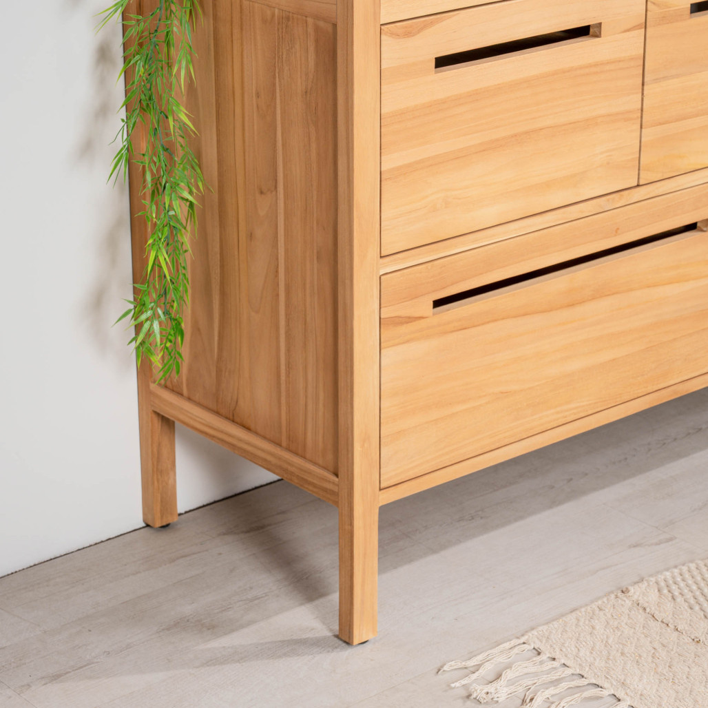 Mueble de baño en teca y terrazo crema Sira 140cm - Wanda collection Mueble de baño en teca y terrazo crema Sira 140cm - Wanda collection