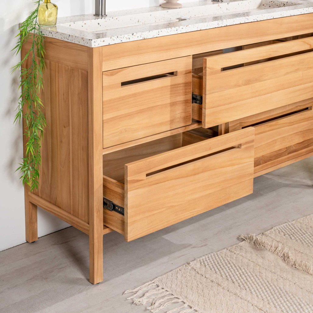 Mueble de baño en teca y terrazo crema Sira 140cm - Wanda collection Mueble de baño en teca y terrazo crema Sira 140cm - Wanda collection