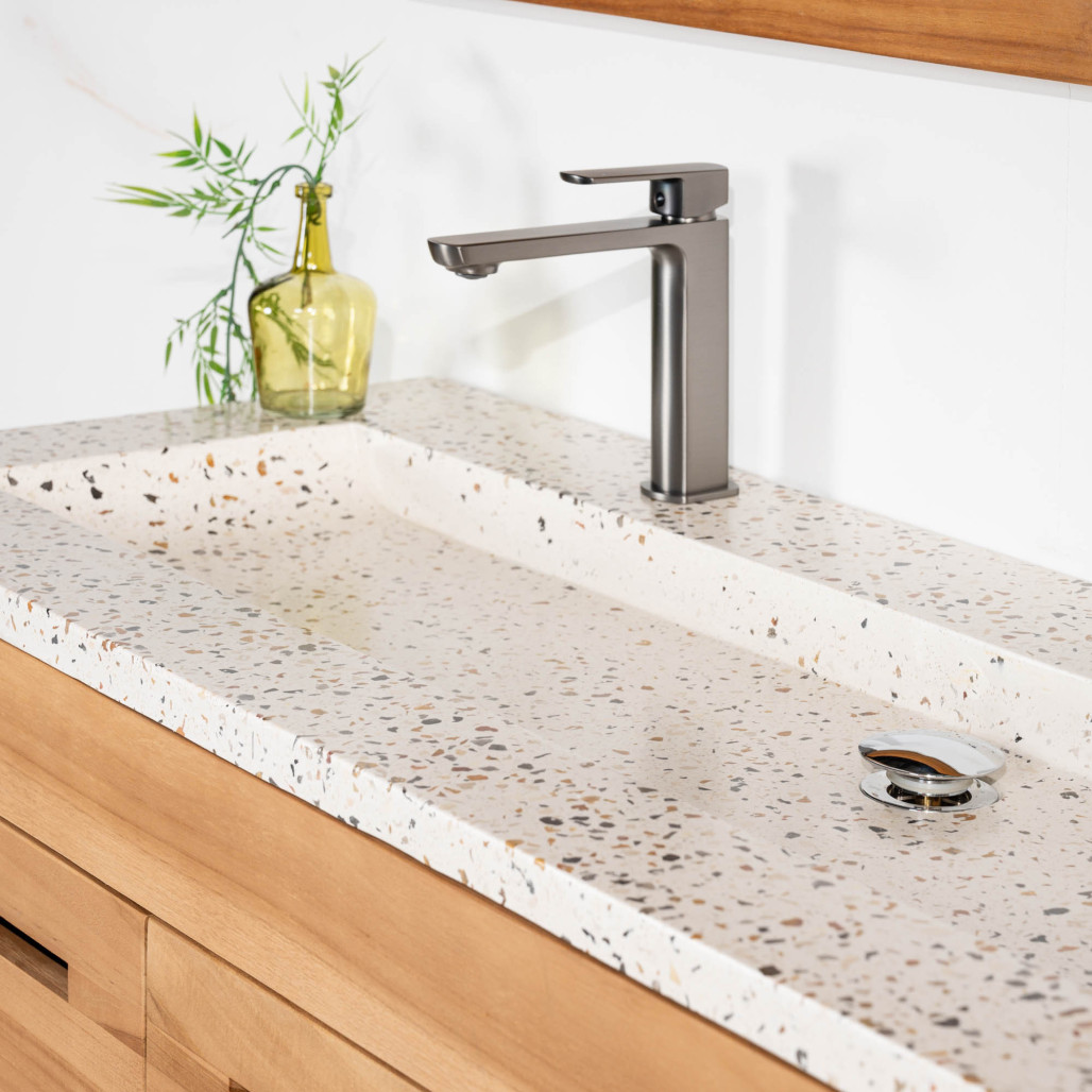 Mueble de baño en teca y terrazo crema Sira 140cm - Wanda collection Mueble de baño en teca y terrazo crema Sira 140cm - Wanda collection