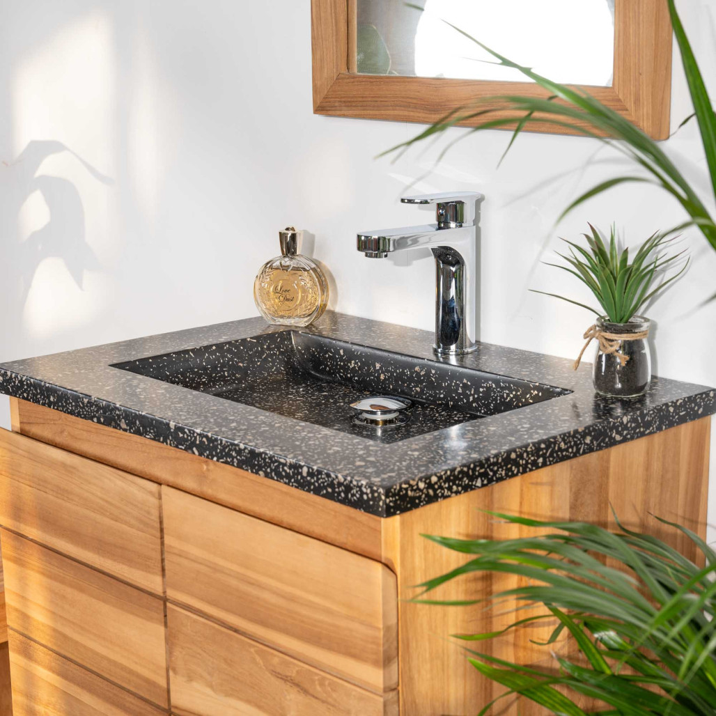 Mueble de baño en teca y terrazo crema Ananta 60cm - Baño - Wanda collection