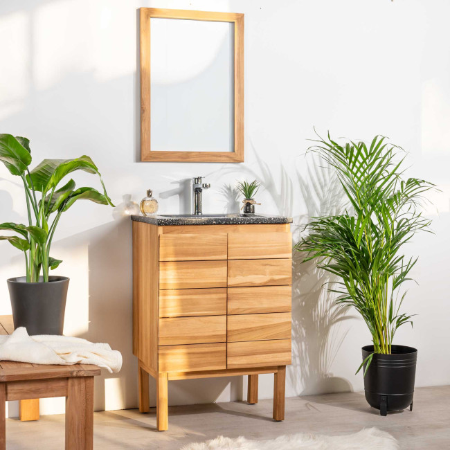 Mueble de baño en teca y terrazo crema Ananta 60cm