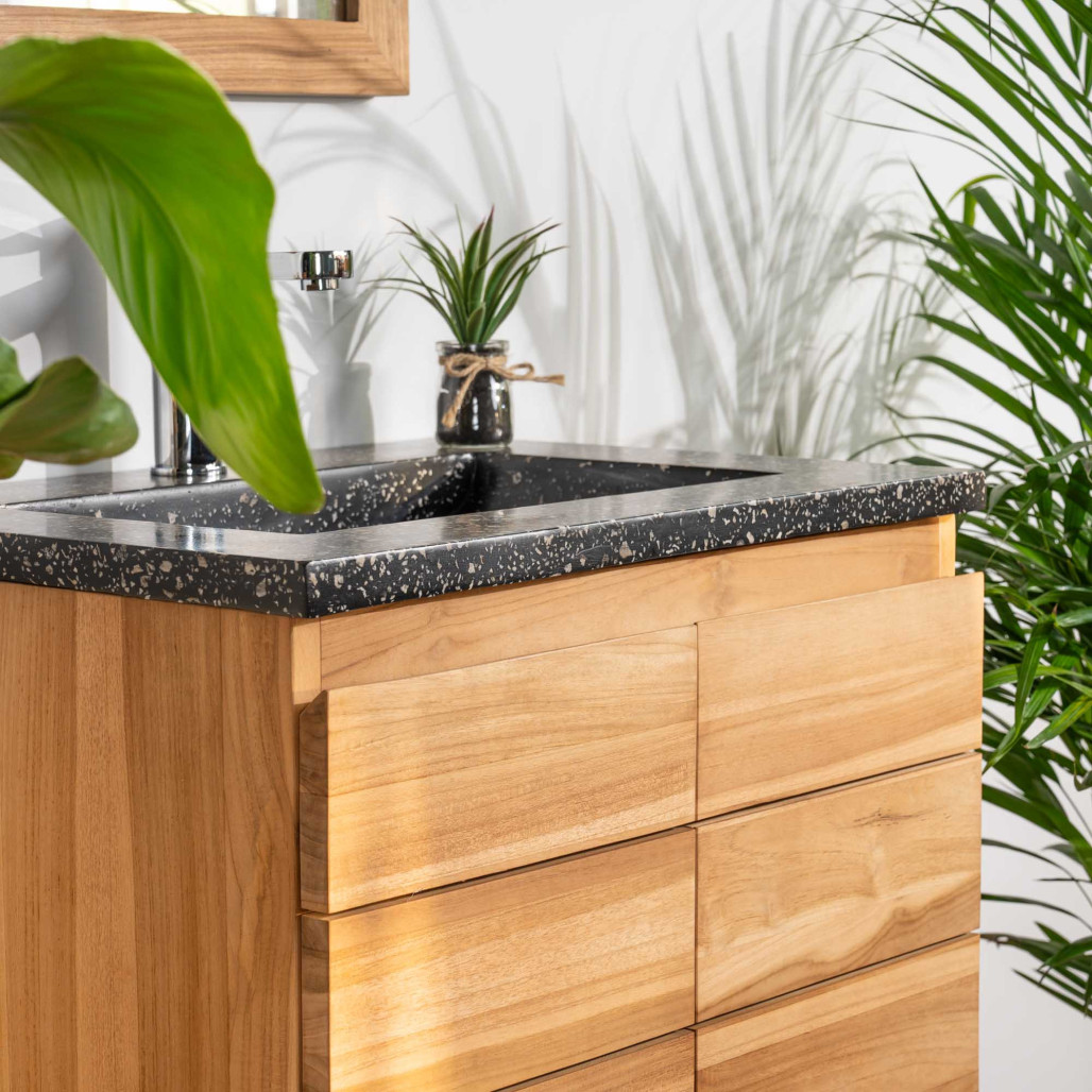 Mueble de baño en teca y terrazo crema Ananta 60cm - Baño - Wanda collection