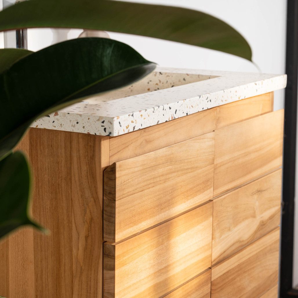 Mueble de baño en teca y terrazo crema Ananta 60cm - Baño - Wanda collection