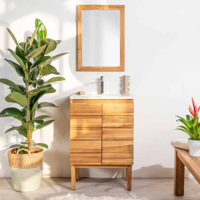 Mueble de baño en teca y terrazo crema Ananta 60cm