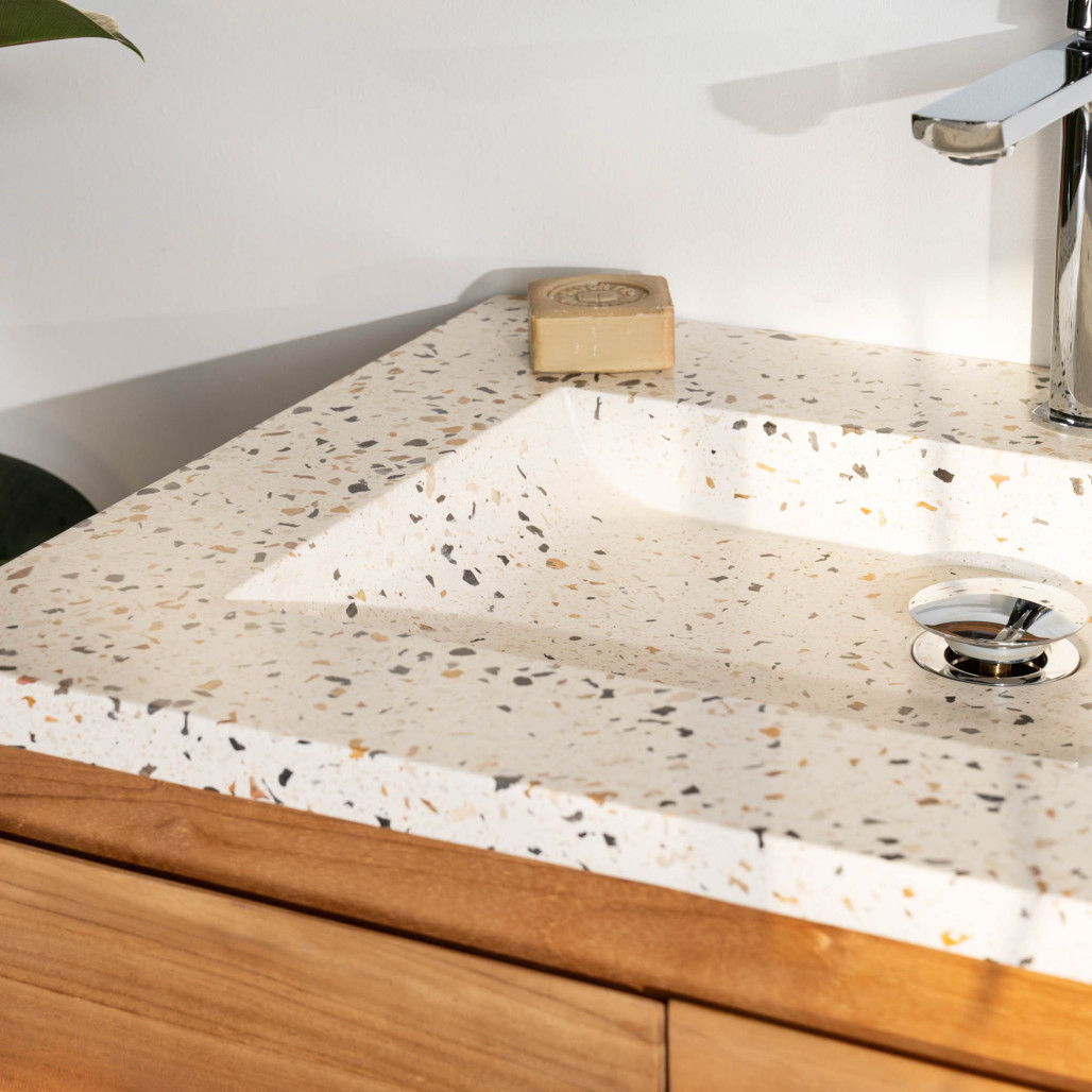 Mueble de baño en teca y terrazo crema Ananta 60cm - Baño - Wanda collection