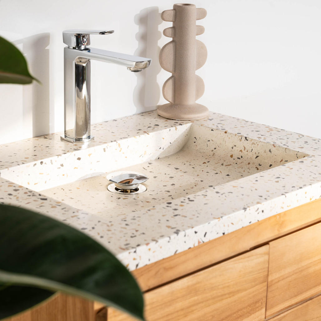 Mueble de baño en teca y terrazo crema Ananta 60cm - Baño - Wanda collection