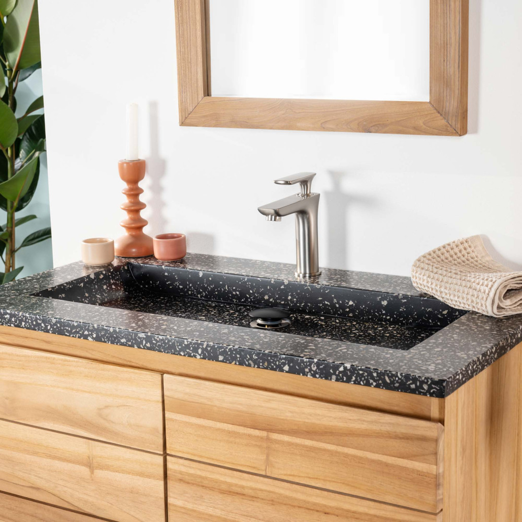 Mueble de baño en teca y terrazo negro Ananta 80cm - Baño - Wanda collection