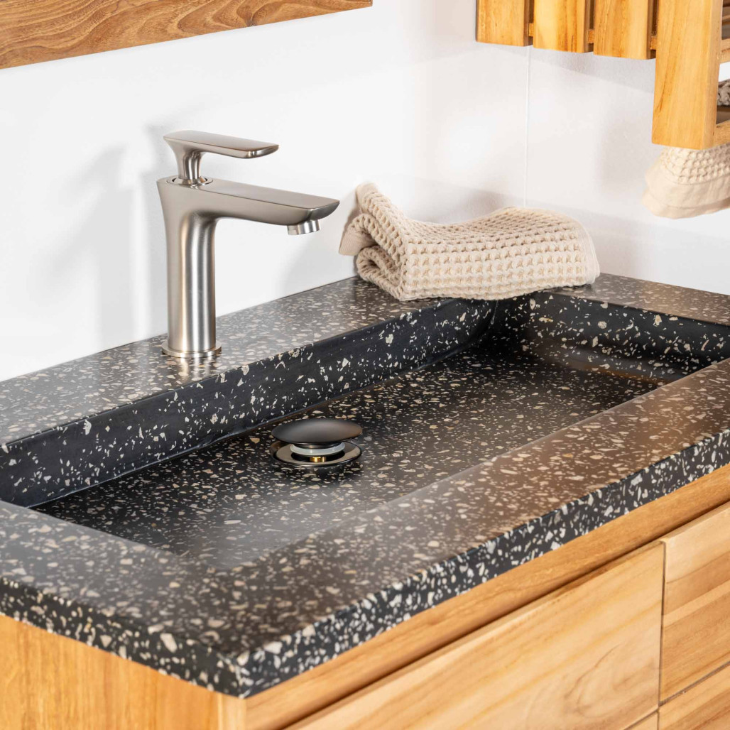 Mueble de baño en teca y terrazo negro Ananta 80cm - Baño - Wanda collection
