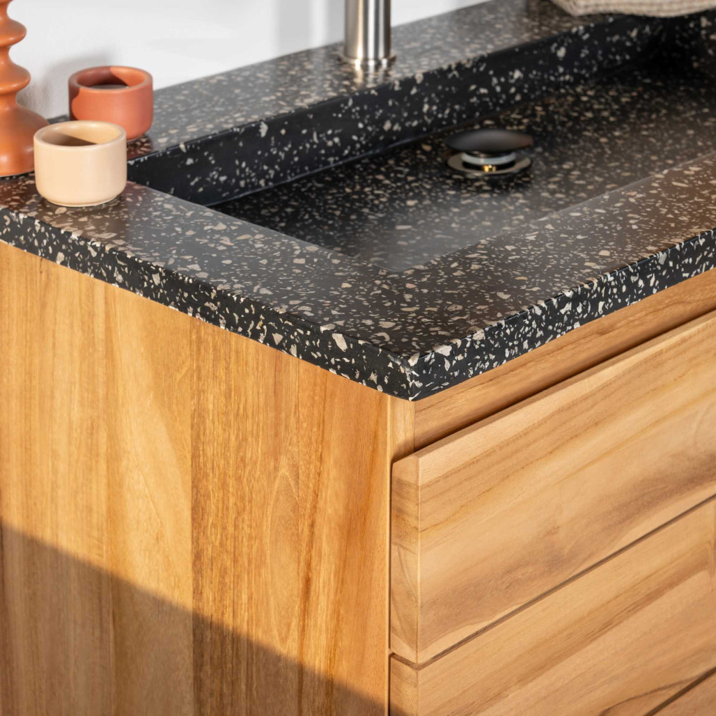 Mueble de baño en teca y terrazo negro Ananta 80cm - Baño - Wanda collection