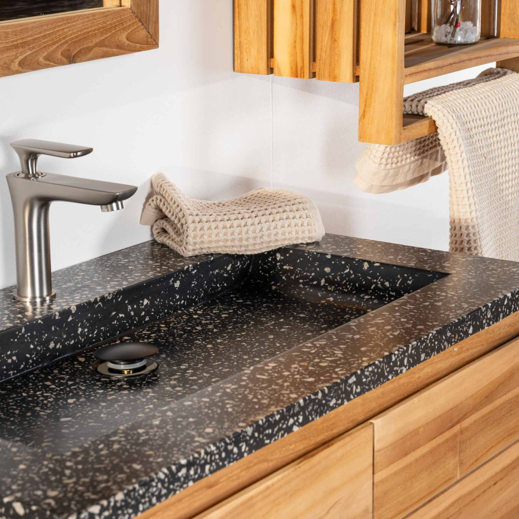Mueble de baño en teca y terrazo negro Ananta 80cm - Baño - Wanda collection