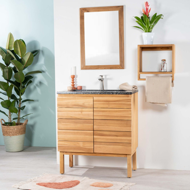 Meuble salle de bain en teck et terrazzo noir Ananta 80cm