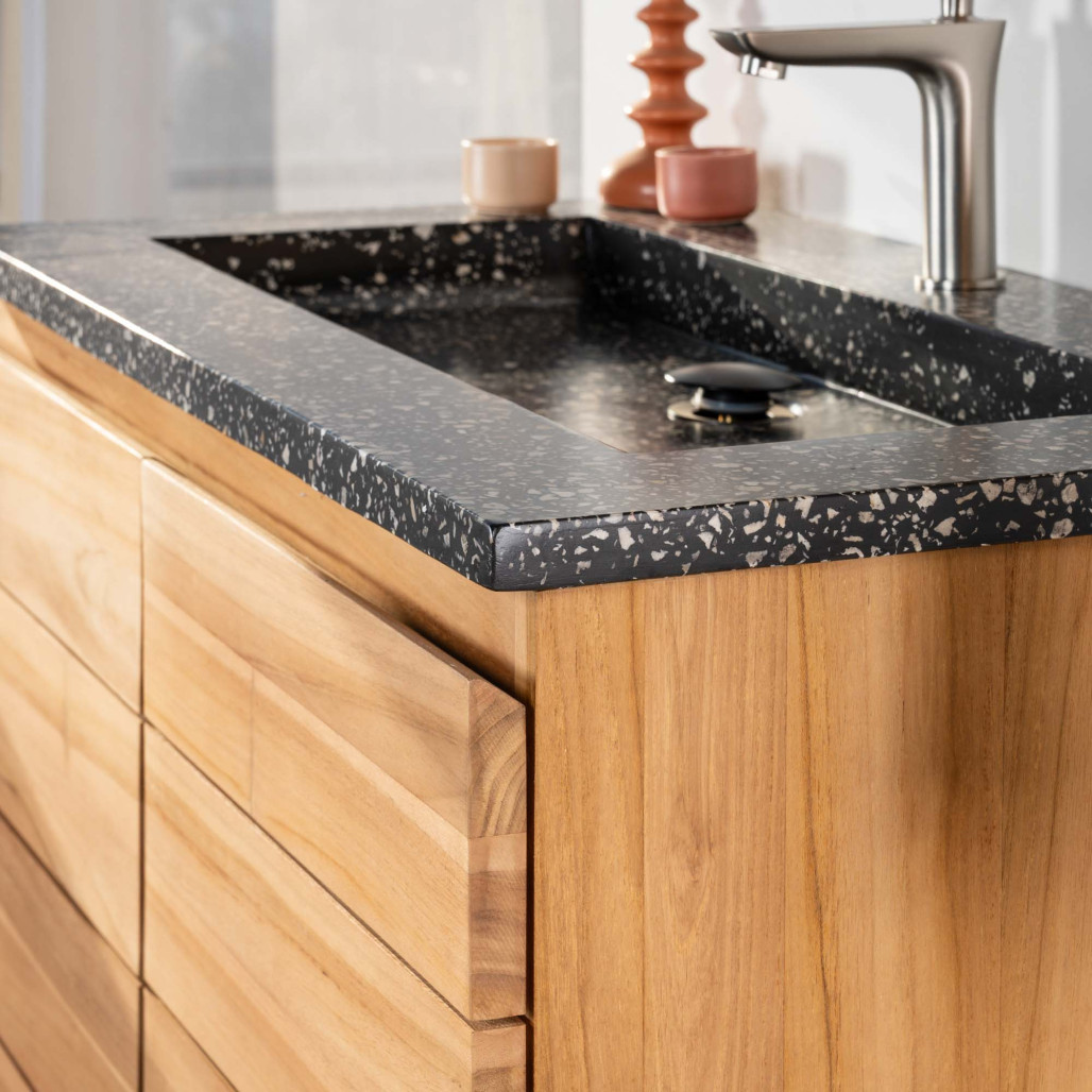 Mueble de baño en teca y terrazo negro Ananta 80cm - Baño - Wanda collection