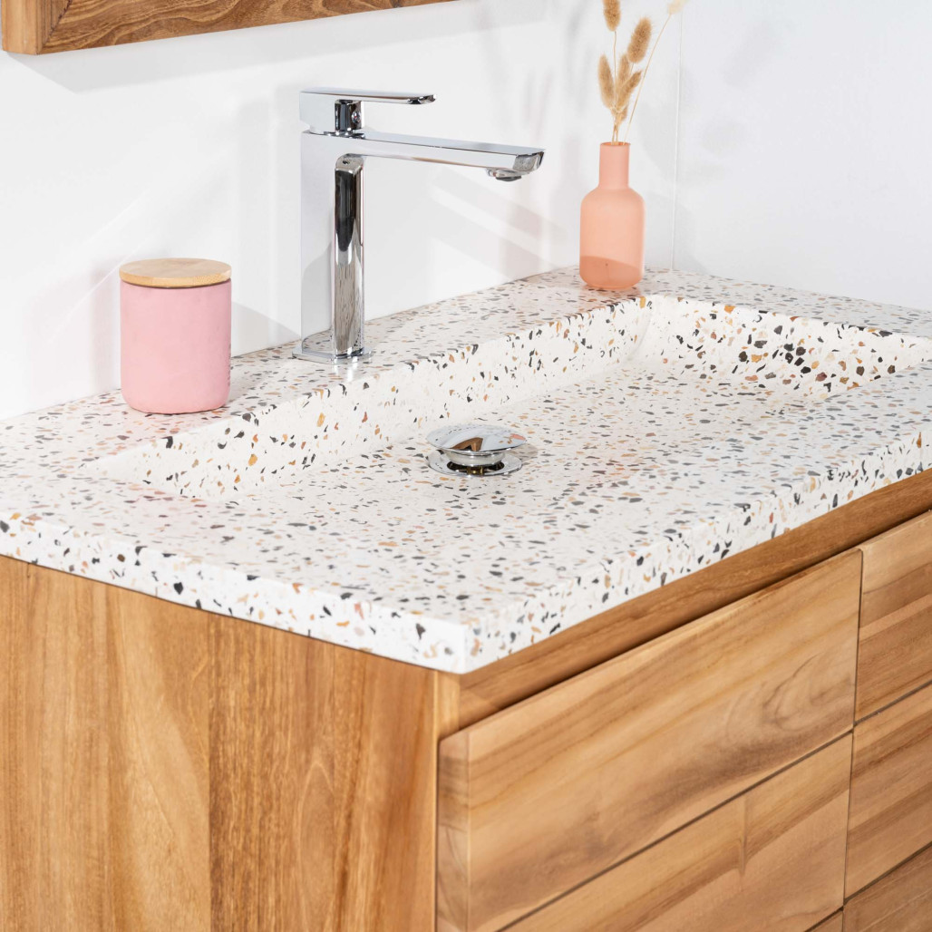 Mueble de baño en teca y terrazo crema Ananta 80cm - Baño - Wanda collection