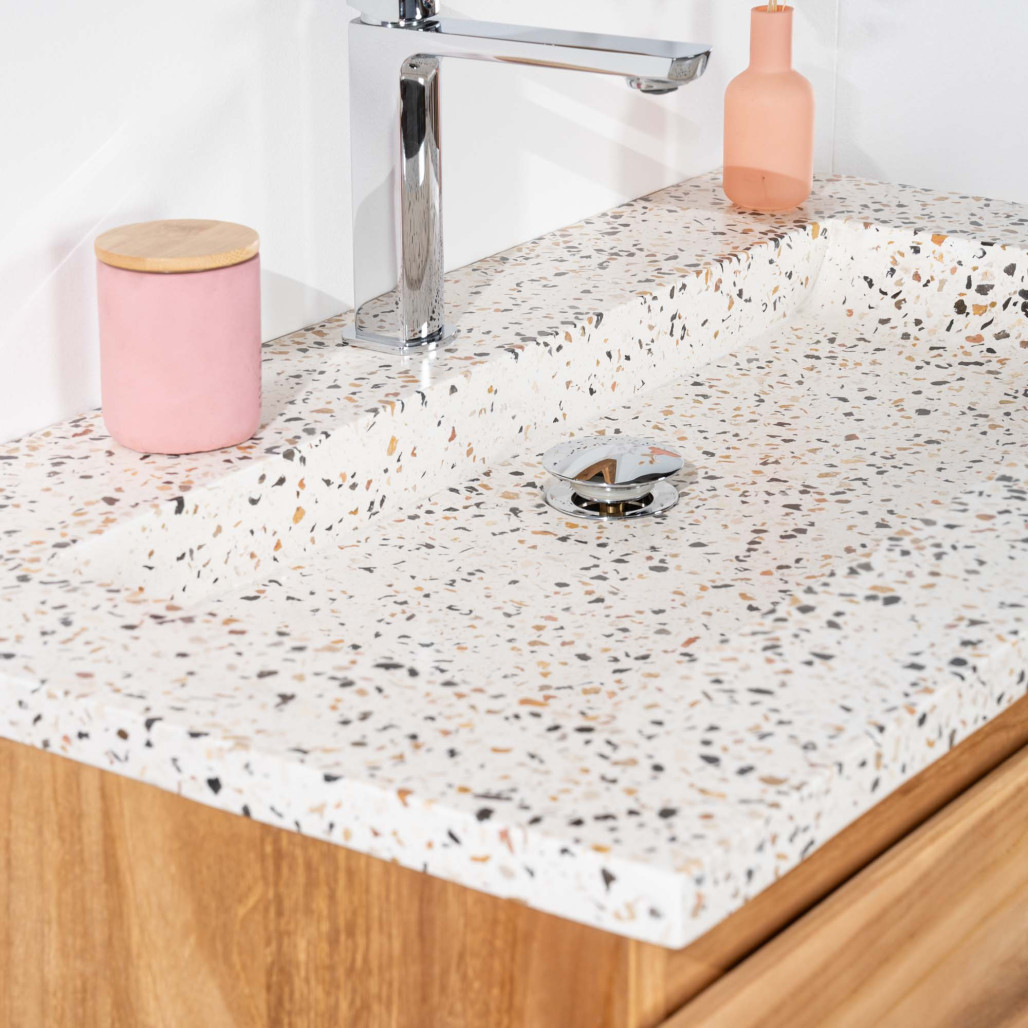 Mueble de baño en teca y terrazo crema Ananta 80cm - Baño - Wanda collection