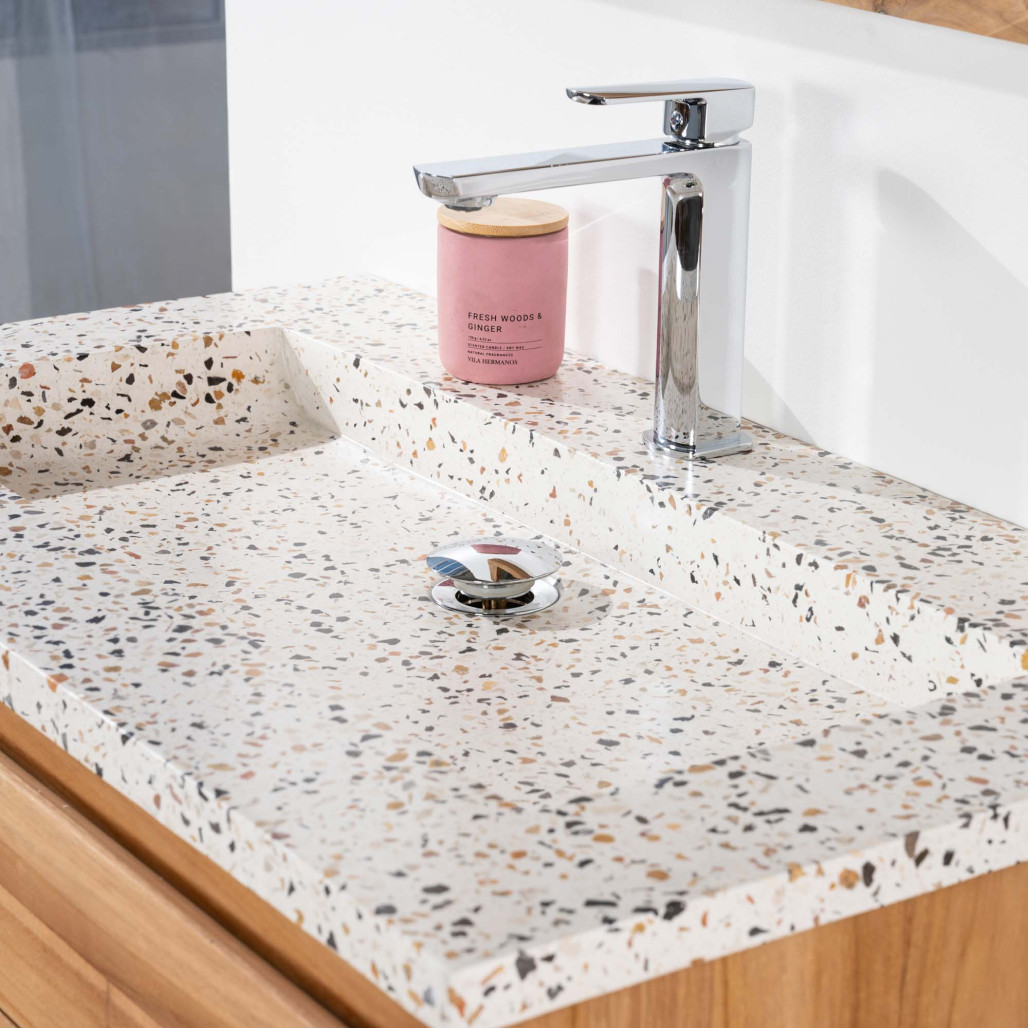 Mueble de baño en teca y terrazo crema Ananta 80cm - Baño - Wanda collection