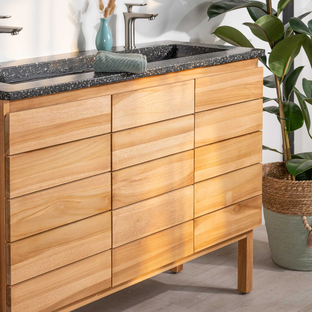 Mueble de baño en teca y terrazo negro Ananta 120cm - Baño - Wanda collection