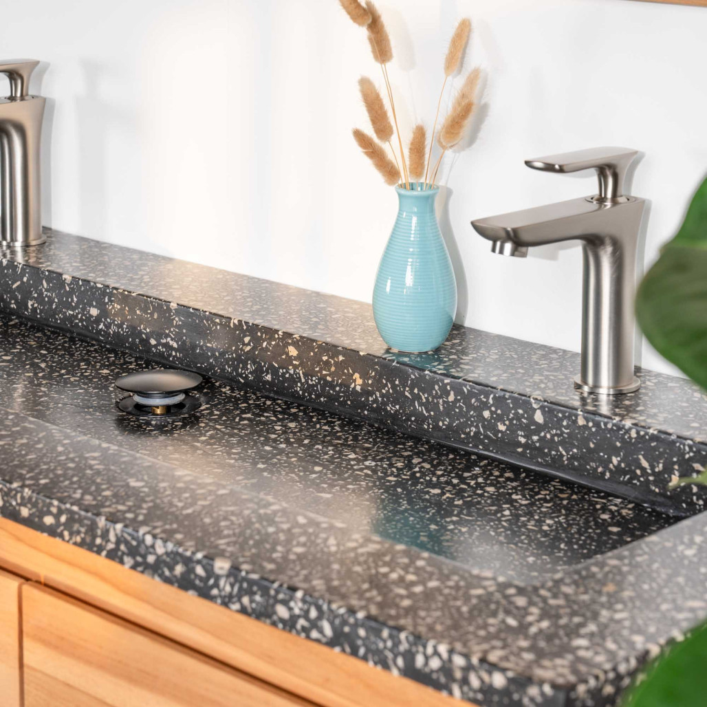 Mueble de baño en teca y terrazo negro Ananta 120cm - Baño - Wanda collection