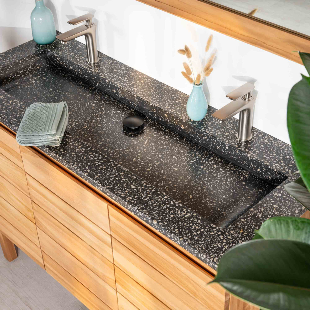 Mueble de baño en teca y terrazo negro Ananta 120cm - Baño - Wanda collection