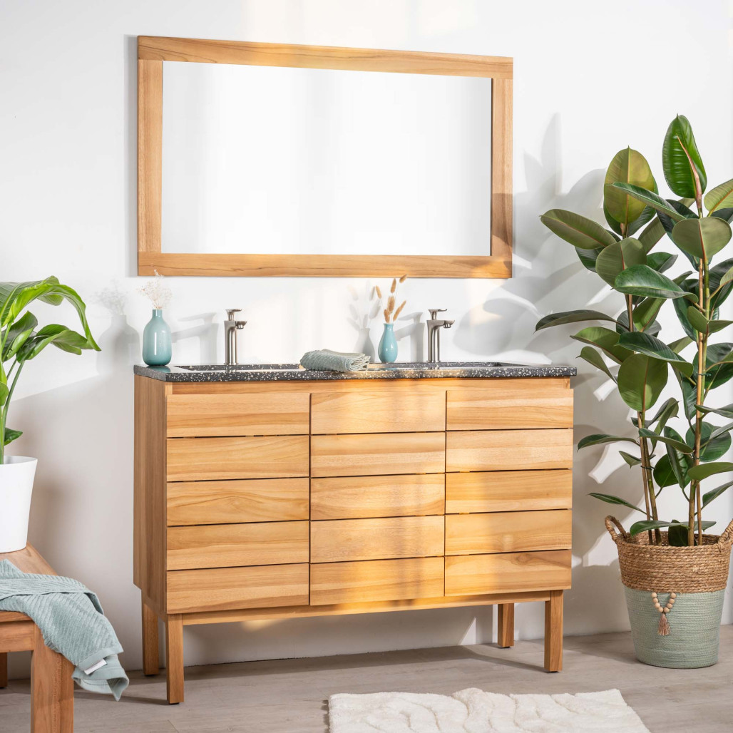 Mueble de baño en teca y terrazo negro Ananta 120cm - Baño - Wanda collection