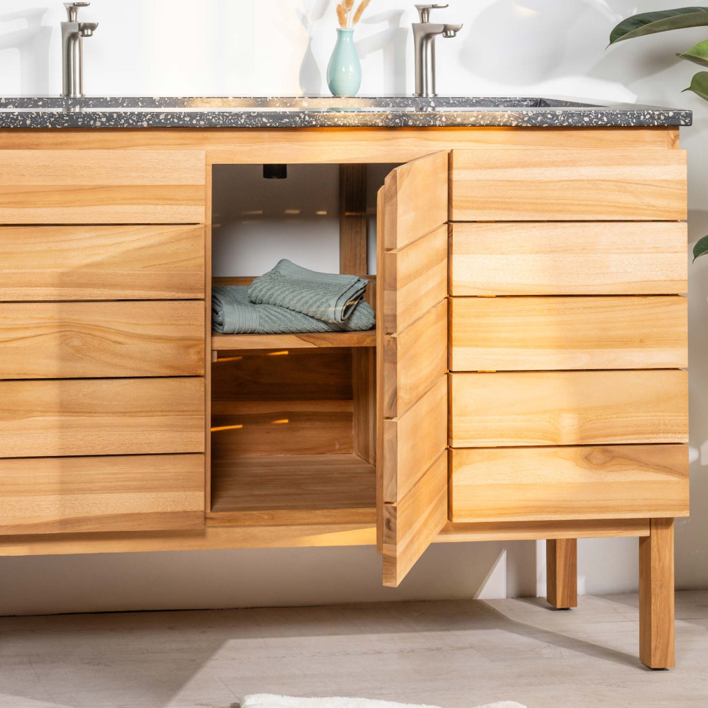 Mueble de baño en teca y terrazo negro Ananta 120cm - Baño - Wanda collection