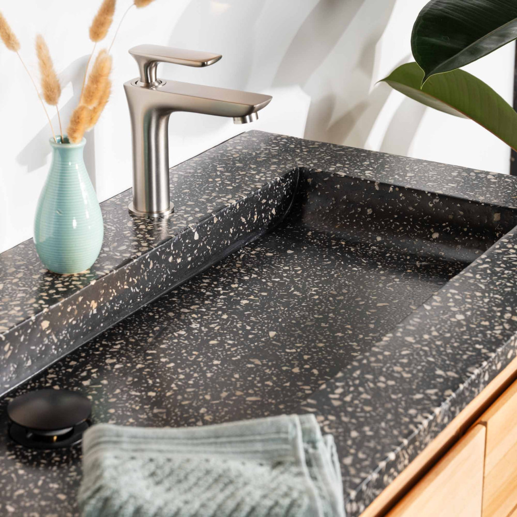 Mueble de baño en teca y terrazo negro Ananta 120cm - Baño - Wanda collection