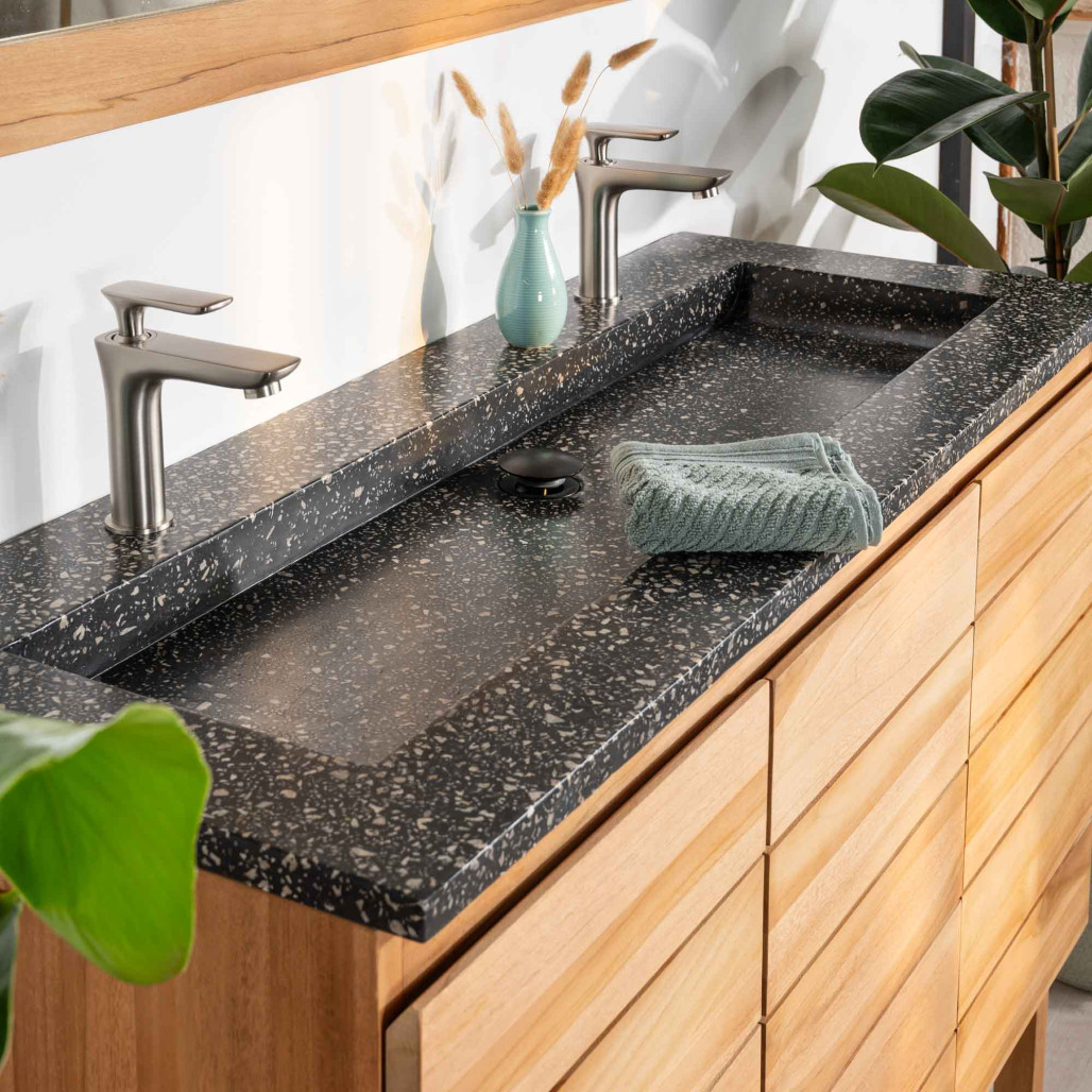 Mueble de baño en teca y terrazo negro Ananta 120cm - Baño - Wanda collection