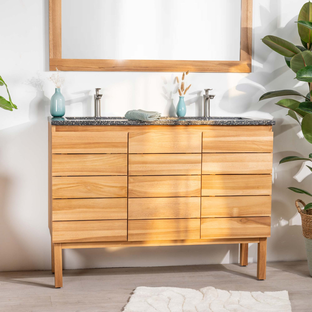 Mueble de baño en teca y terrazo negro Ananta 120cm - Baño - Wanda collection