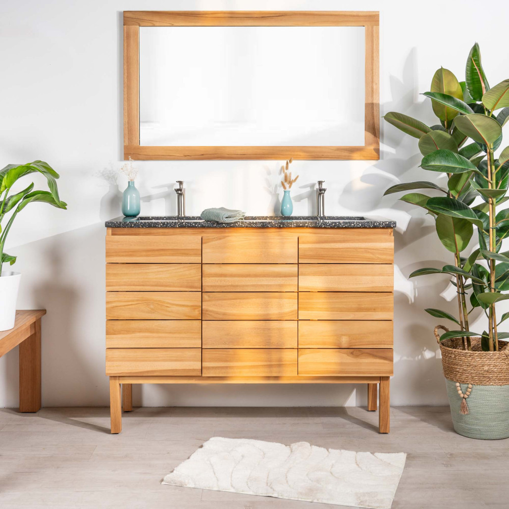 Mueble de baño en teca y terrazo negro Ananta 120cm