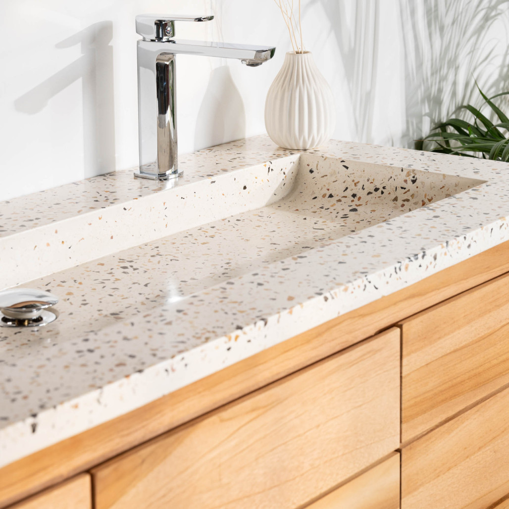 Mueble de baño en teca y terrazo crema Ananta 120cm - Baño - Wanda collection