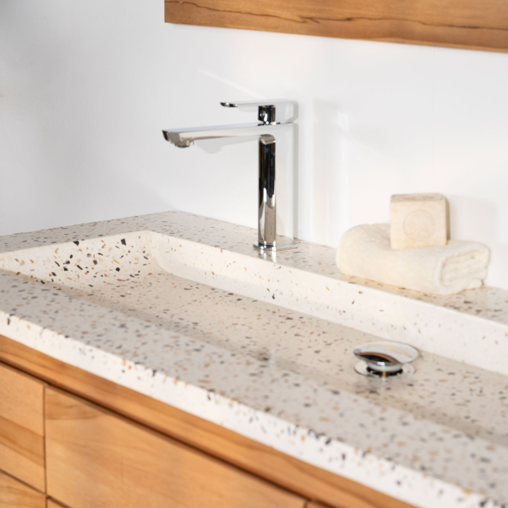 Mueble de baño en teca y terrazo crema Ananta 120cm - Baño - Wanda collection