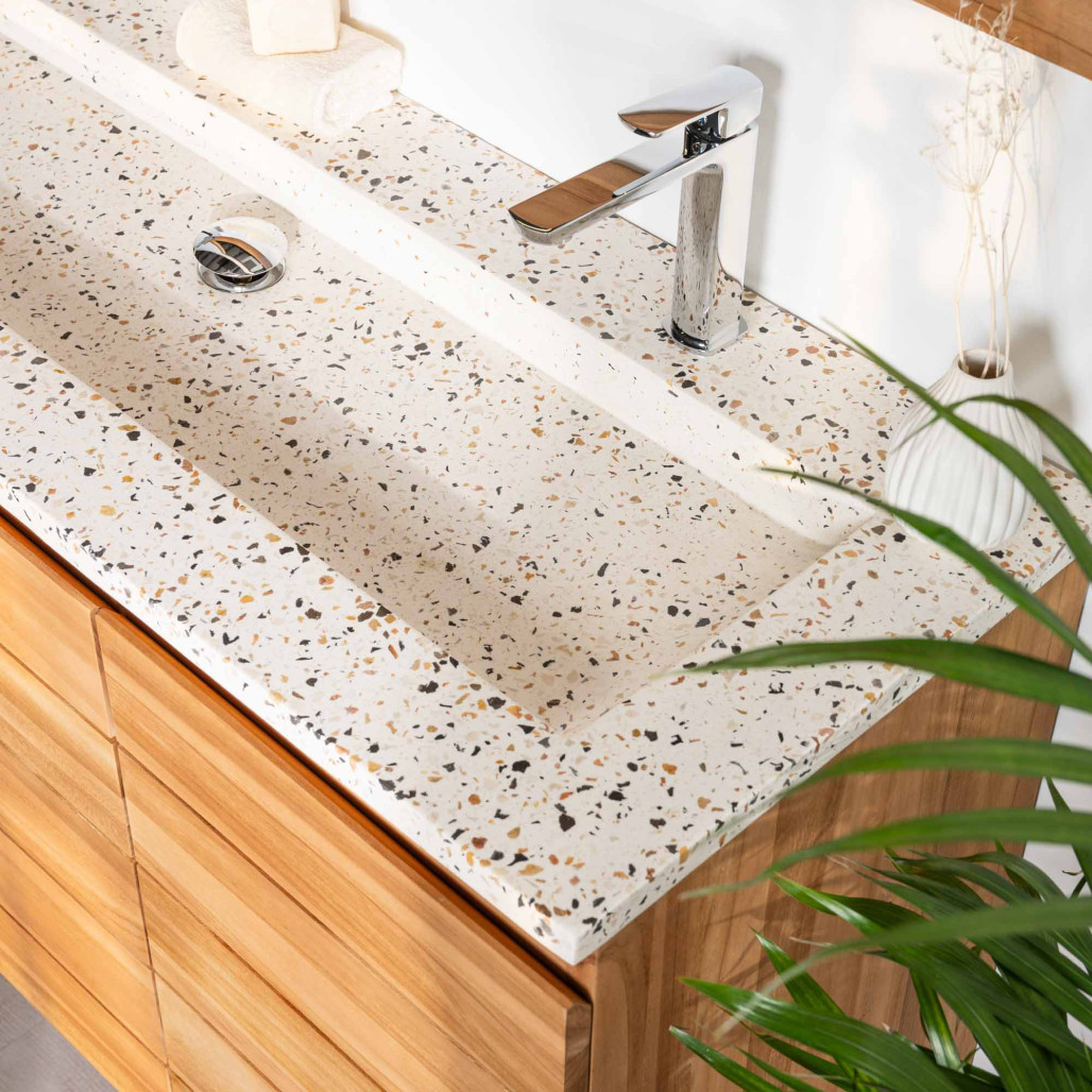 Mueble de baño en teca y terrazo crema Ananta 120cm - Baño - Wanda collection