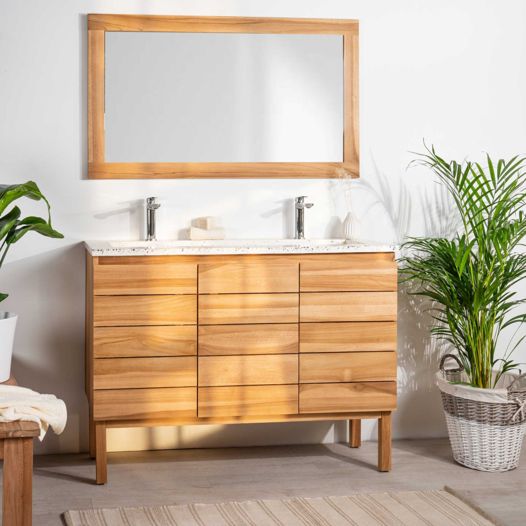 Mueble de baño en teca y terrazo crema Ananta 120cm - Baño - Wanda collection