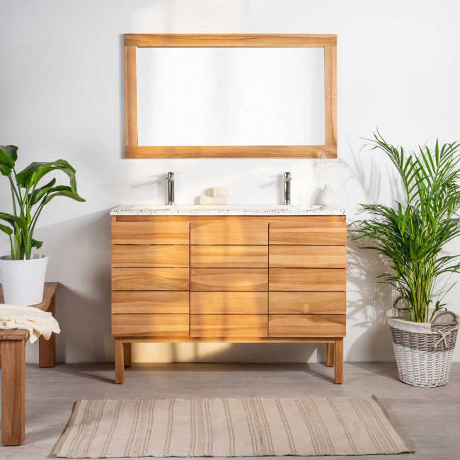 Mueble de baño en teca y terrazo crema Ananta 120cm - Baño - Wanda collection