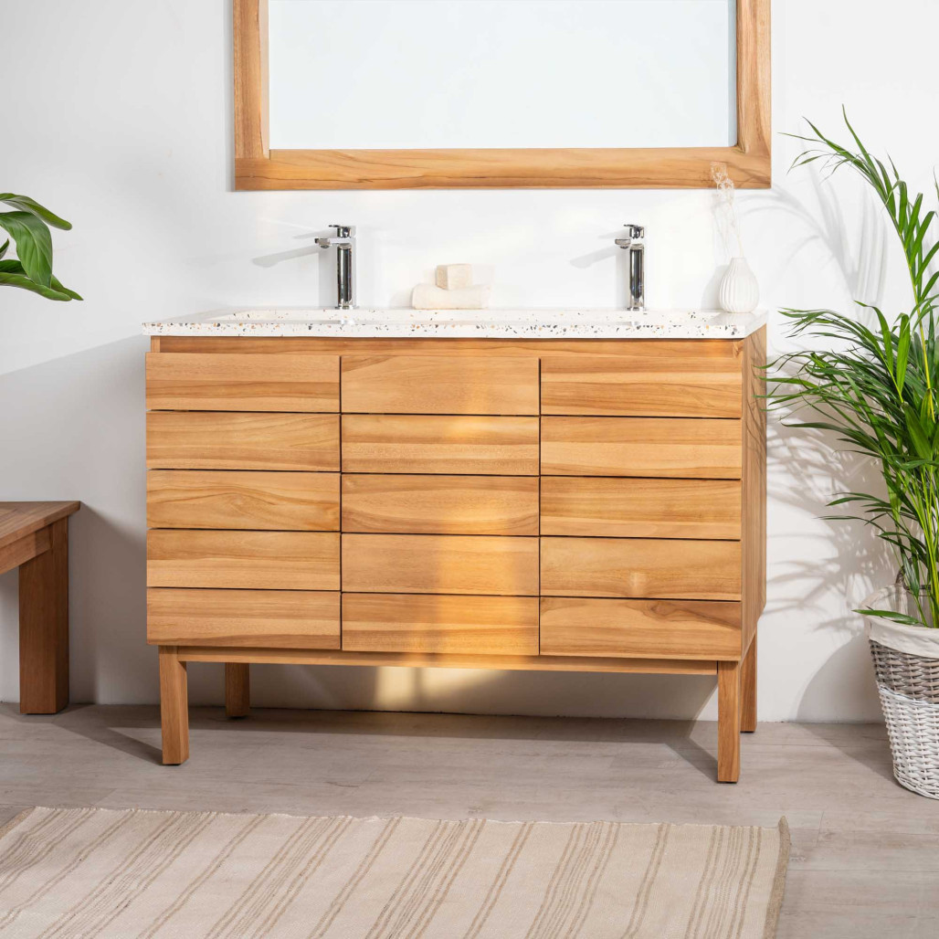 Mueble de baño en teca y terrazo crema Ananta 120cm