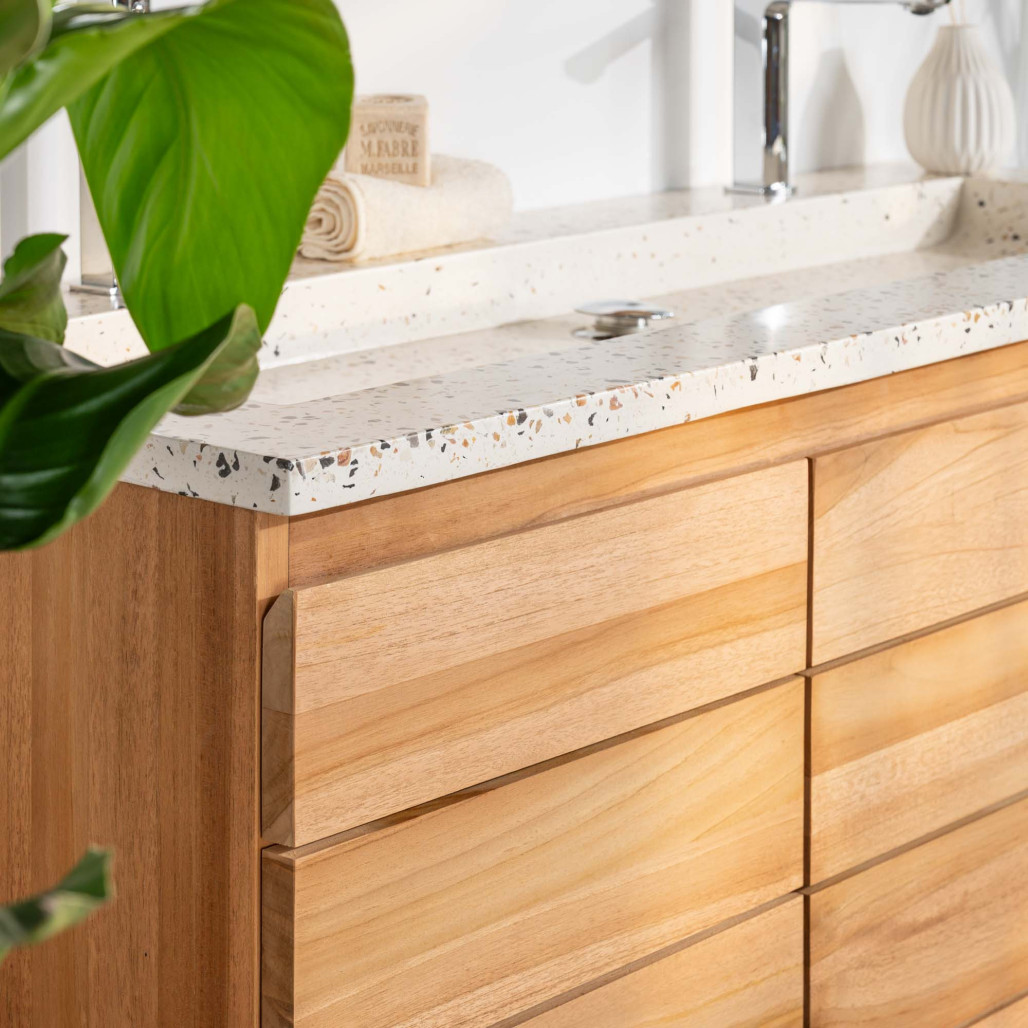 Mueble de baño en teca y terrazo crema Ananta 120cm - Baño - Wanda collection