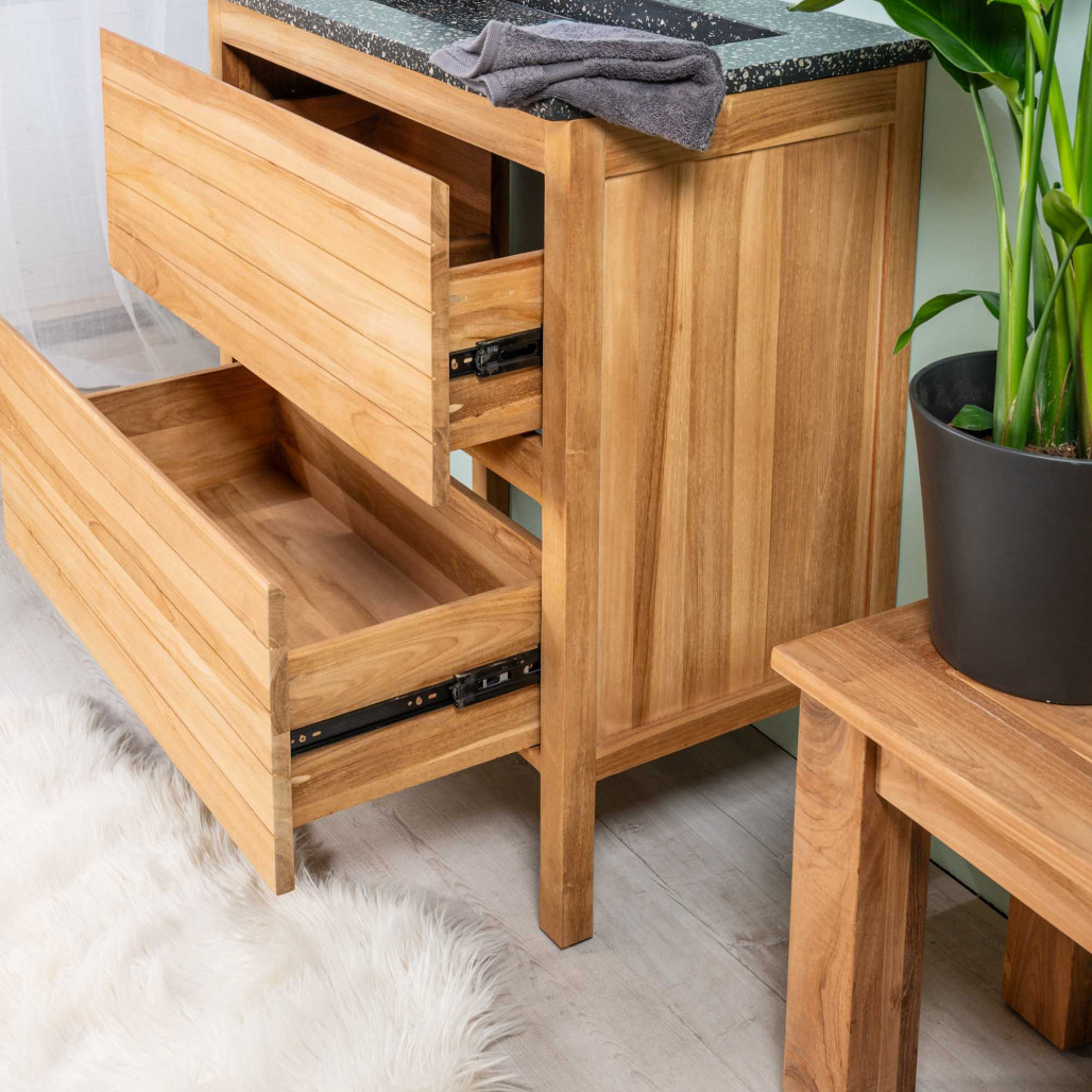 Mueble de baño en teca y terrazo negro Toni 80cm - Wanda collection