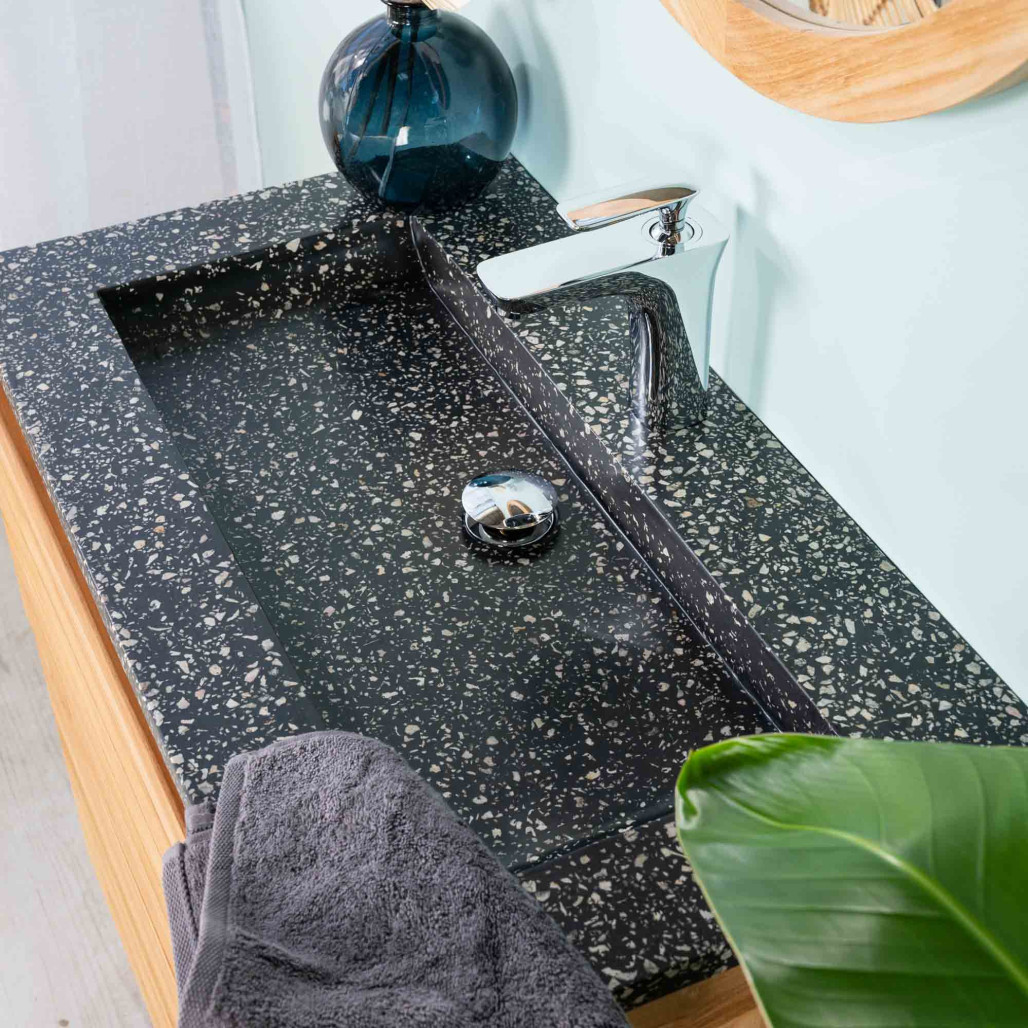Mueble de baño en teca y terrazo negro Toni 80cm - Wanda collection
