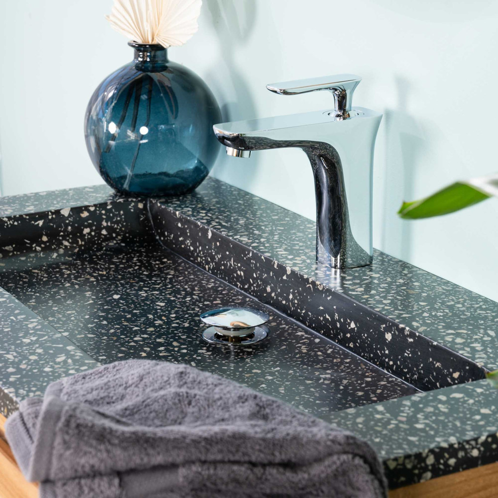 Mueble de baño en teca y terrazo negro Toni 80cm - Wanda collection