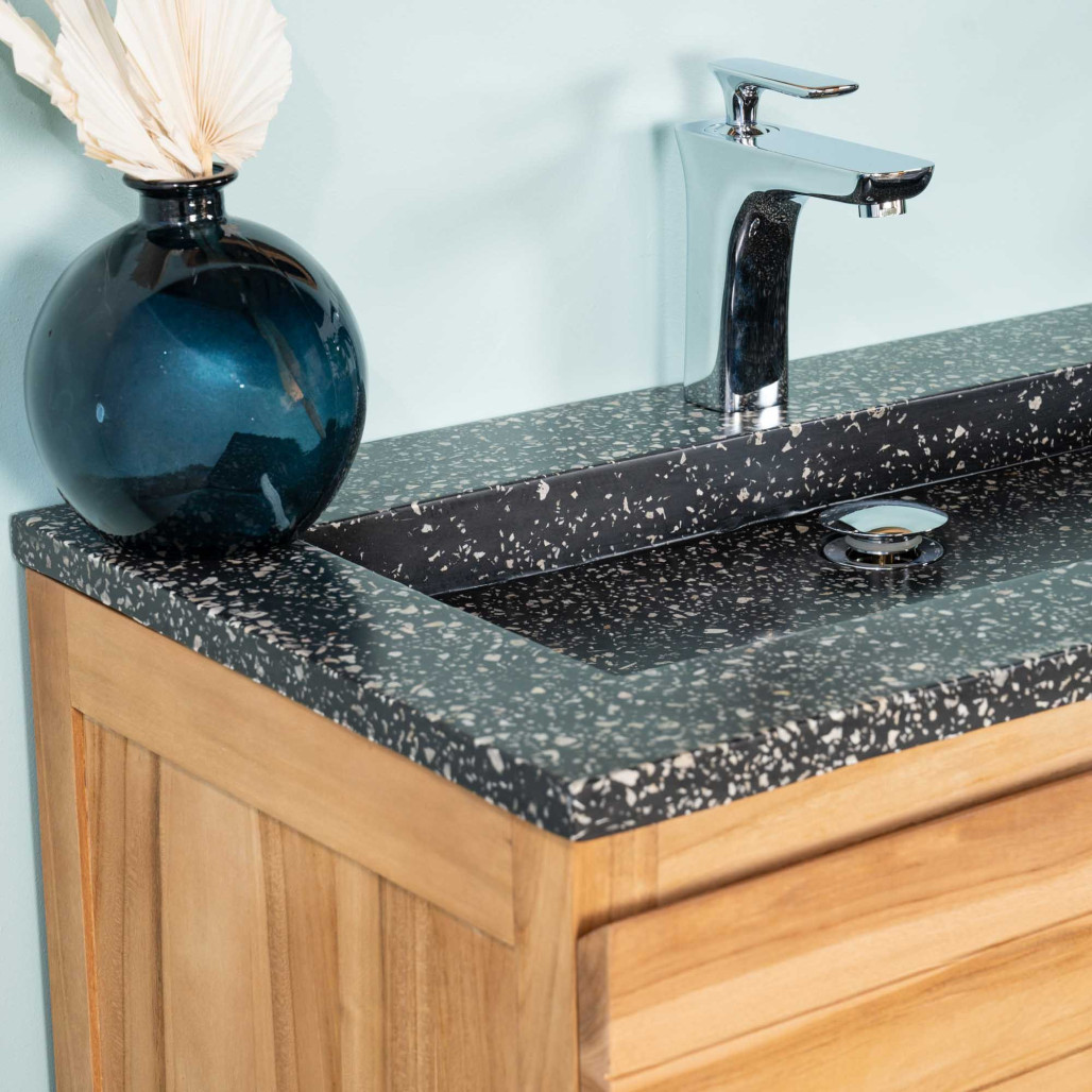 Mueble de baño en teca y terrazo negro Toni 80cm - Wanda collection