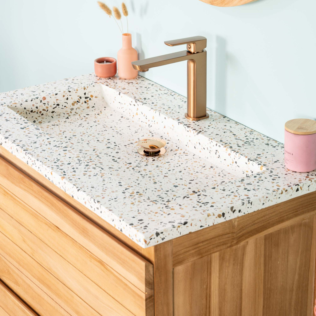 Mueble de baño en teca y terrazo crema Toni 80cm - Wanda collection