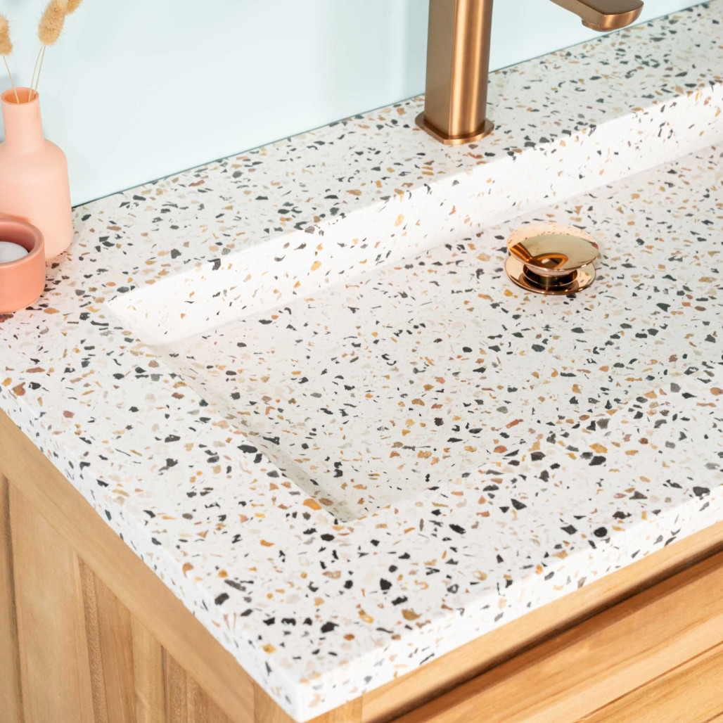 Mueble de baño en teca y terrazo crema Toni 80cm - Wanda collection